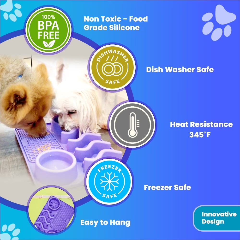 Slow Feeder Dog Lick Mat, Food Grade Silicone, Blue Solid Print, 1 Pack