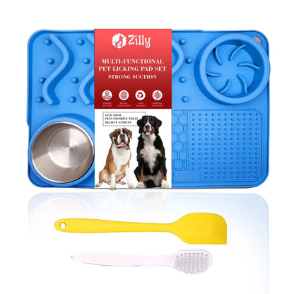 Slow Feeder Dog Lick Mat, Food Grade Silicone, Blue Solid Print, 1 Pack