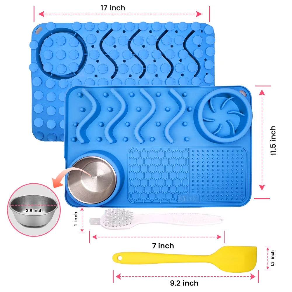 Slow Feeder Dog Lick Mat, Food Grade Silicone, Blue Solid Print, 1 Pack