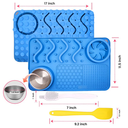Slow Feeder Dog Lick Mat, Food Grade Silicone, Blue Solid Print, 1 Pack