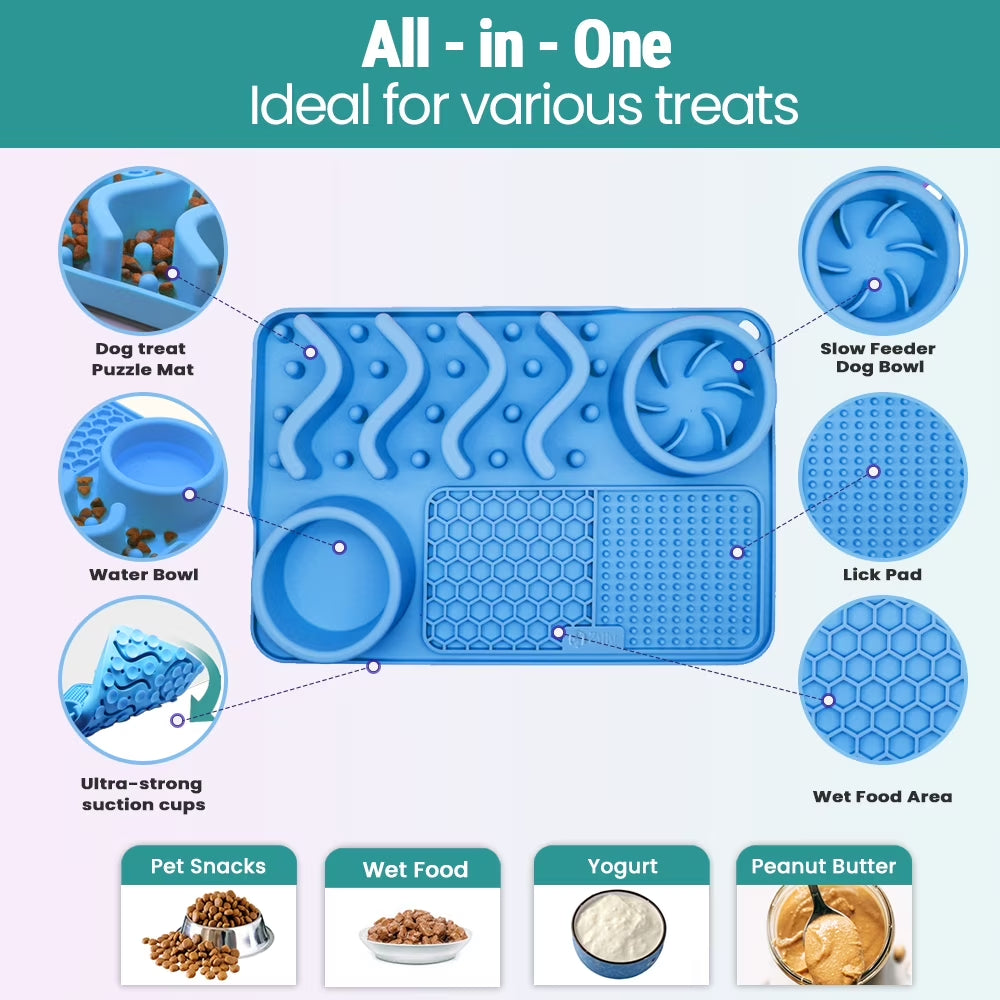 Slow Feeder Dog Lick Mat, Food Grade Silicone, Blue Solid Print, 1 Pack